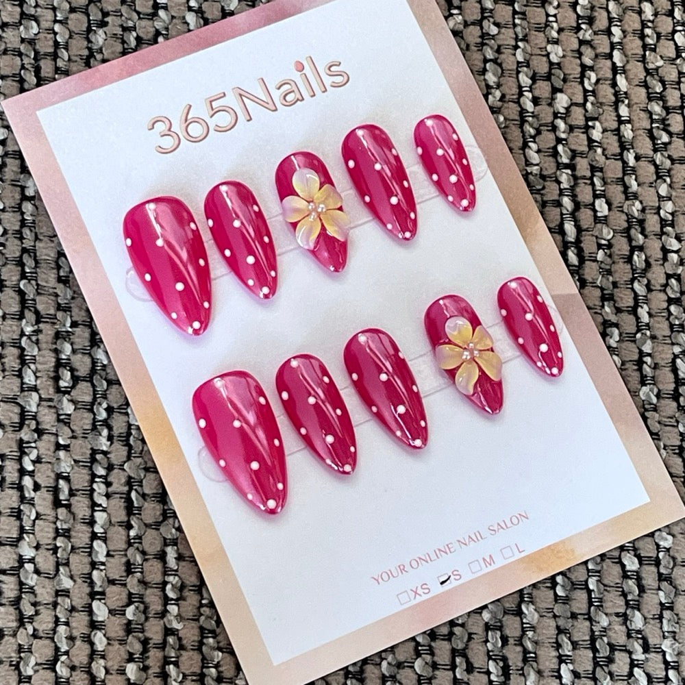 Raspberry Daisy Rain - Pink 3D Flower Press-On Nails