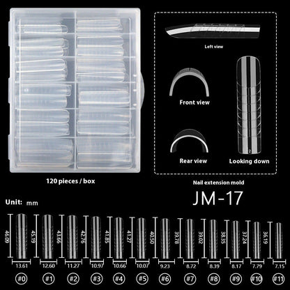 Nail Tips 120 transparent crystal nail molds, boxed with graduated crystal extension nail molds,  rapid phototherapy extension nail molds