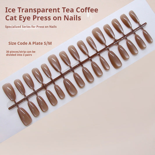 Nail Tips  prefabricated nail ice through tea coffee cat eye sweet and white  ins wind removable nail art tablets 30 pieces｜365nails