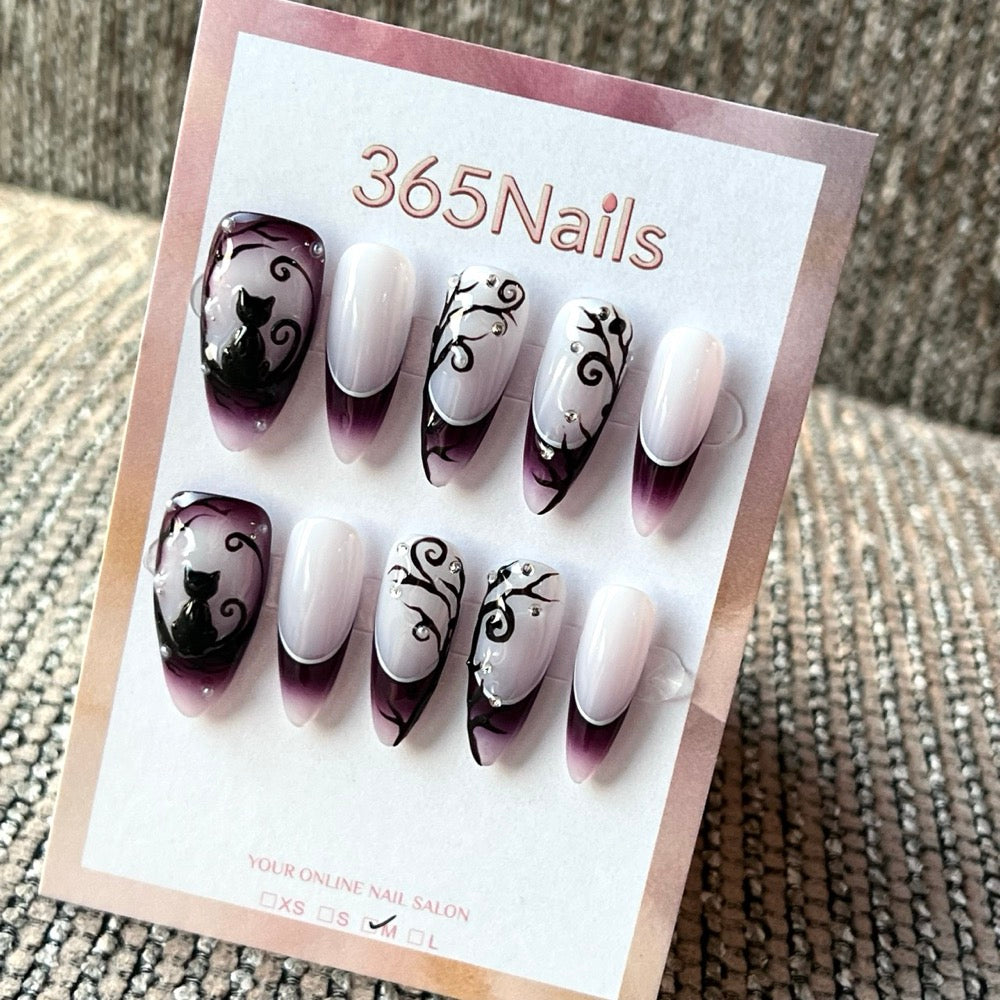 Noir Butterfly Lace - Black White Butterfly Press-On Nails