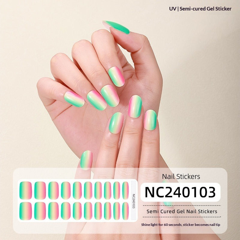 Semi-Cured Gel Nail Strips Gradient French Pastel Glossy Design (MOQ=3)