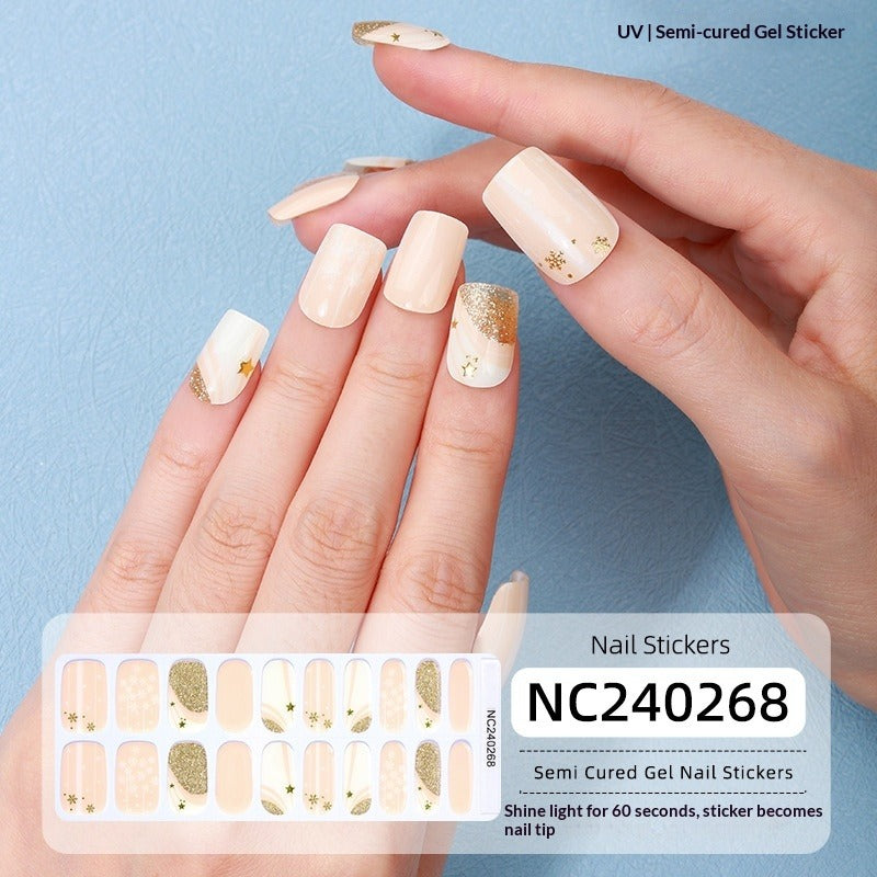 Semi-Cured Gel Nail Strips Floral Star Heart Cow-Print Mix Design (MOQ=3)
