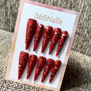 Scarlet Crush - Red Chunky Glitter Stiletto Press-On Nails | Starry Glitter Series