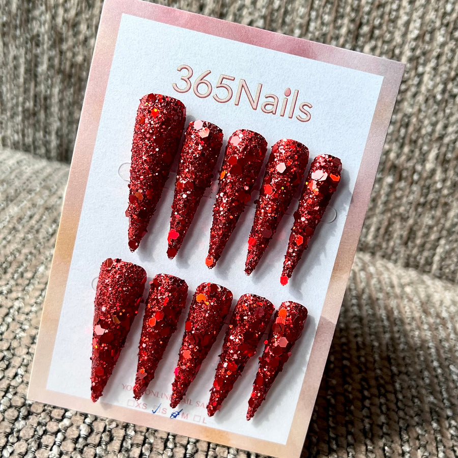 Scarlet Crush - Red Chunky Glitter Stiletto Press-On Nails | Starry Glitter Series