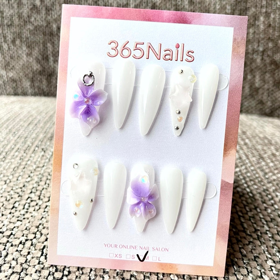 365nails: "Ethereal Bloom" – 3D Floral Handmade Stiletto Nails