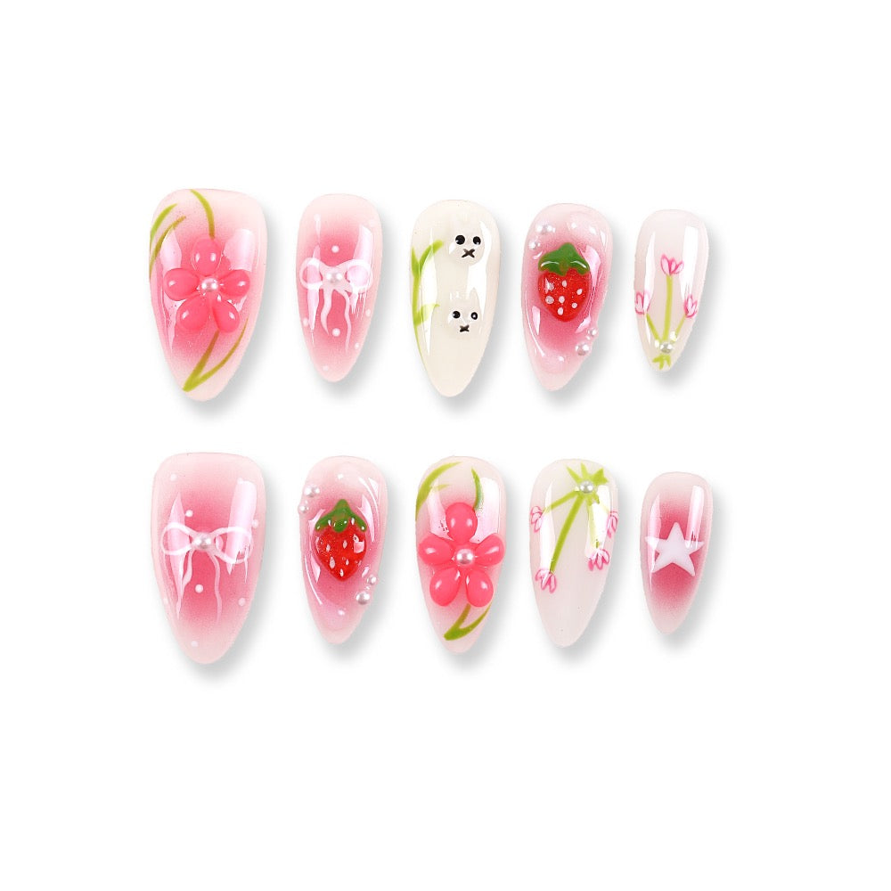 365Nails Strawberry Bunny Bow Pink Sweetheart Press-On Nails