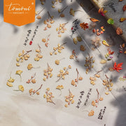 Golden Ginkgo Nail Stickers – 5D Embossed Autumn Poetry Set