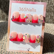 365nails: "캔디랜드 드림" – 3D 참 & 옴브레 수제 프레스온 네일 숏 스퀘어형