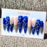 365nails: 「午夜銀河」– 水晶與星光 手工製 長款 尖形 穿戴甲