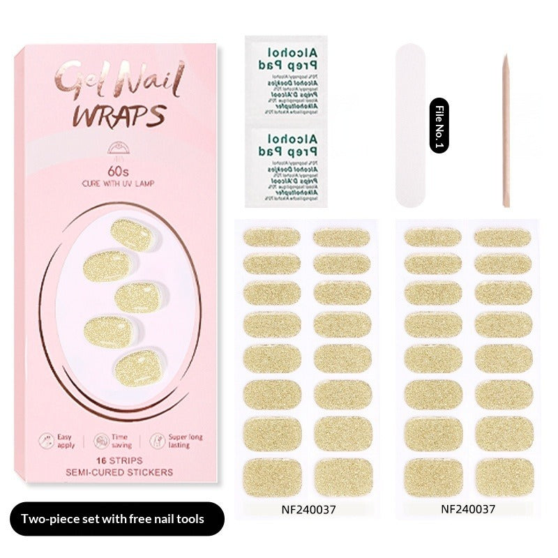 Semi-Cured Gel Nail Strips Pure Solid Glitter Glossy Design (MOQ=3)