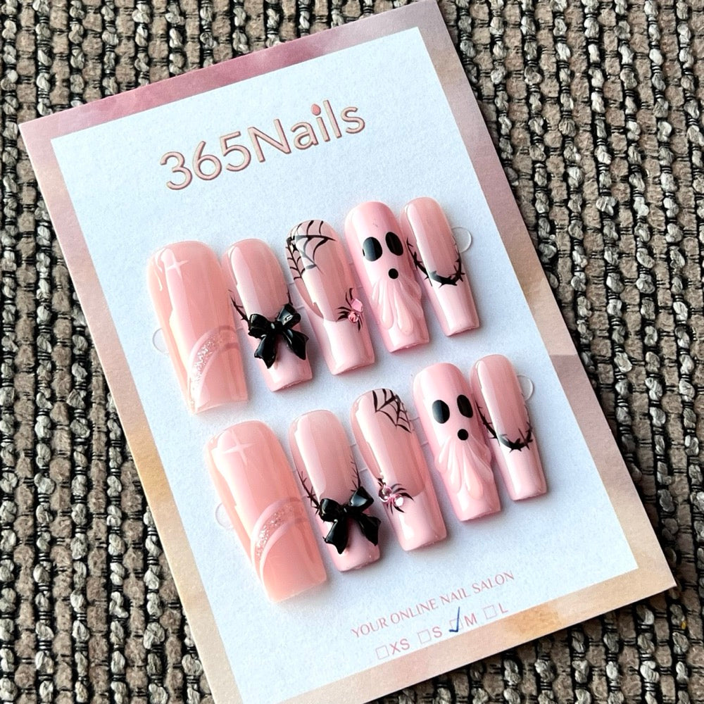 Blush Bow Noir - Pink Black Bow Press-On Nails