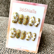 Luxe Bloom: "Golden Orchid" – Long Coffin Press-on Nails