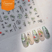 Bamboo & Ink Calligraphy Nail Stickers – 5D Embossed Oriental Zen Set
