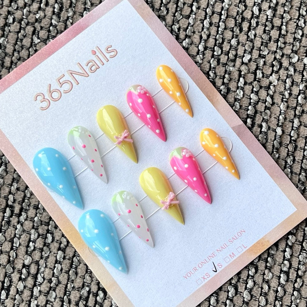 Stiletto Cute Polka Dot & 3D Charm Press-On Nails