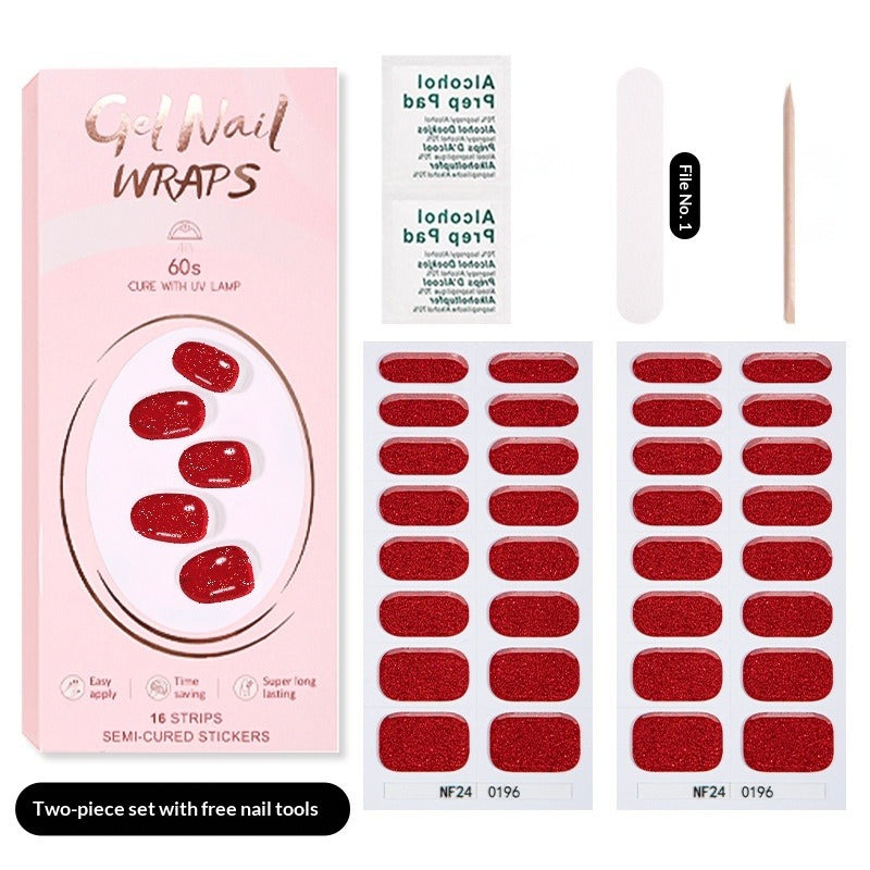 Semi-Cured Gel Nail Strips Pure Solid Glitter Glossy Design (MOQ=3)