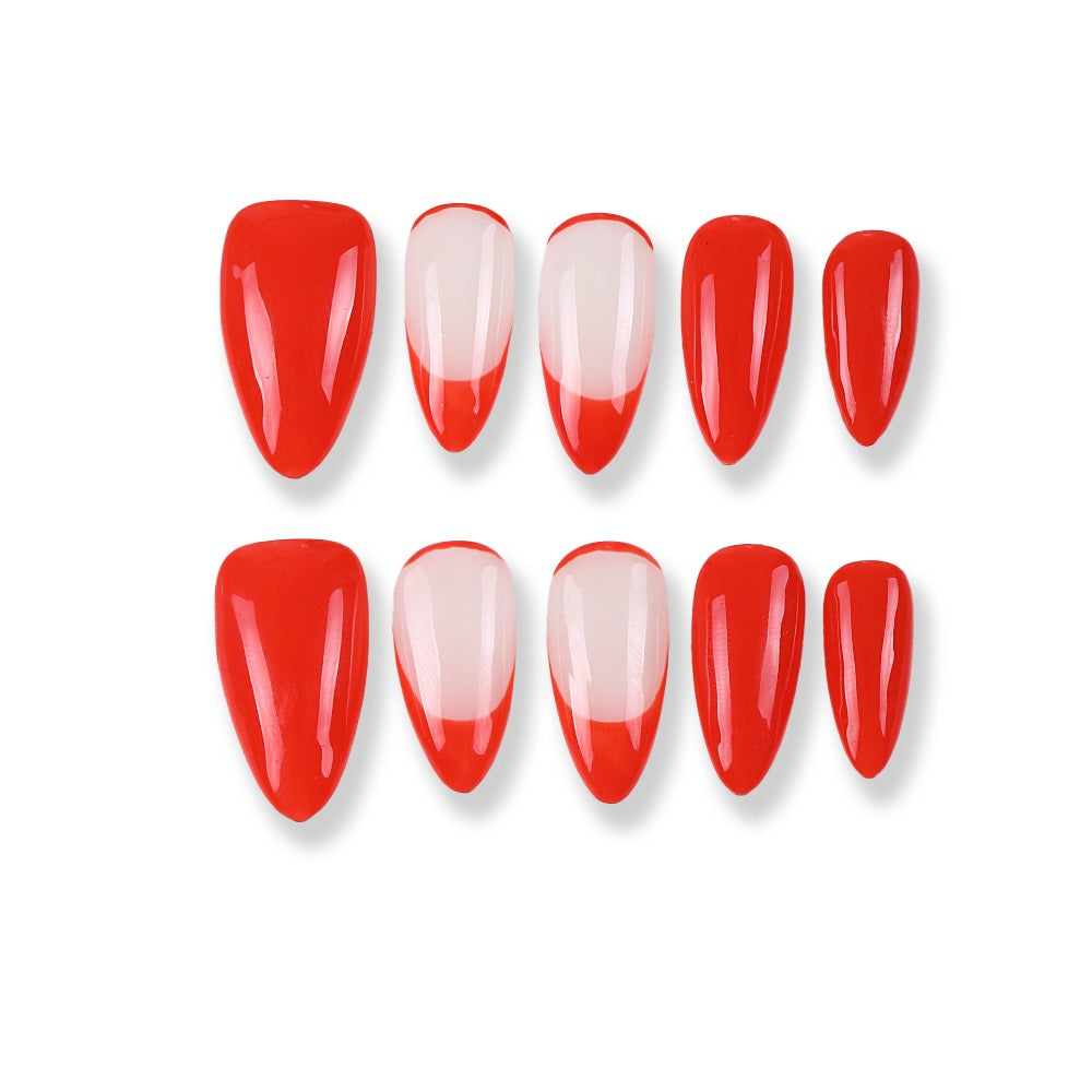 Uñas postizas largas, francesas, brillantes, color escarlata de 365nails.