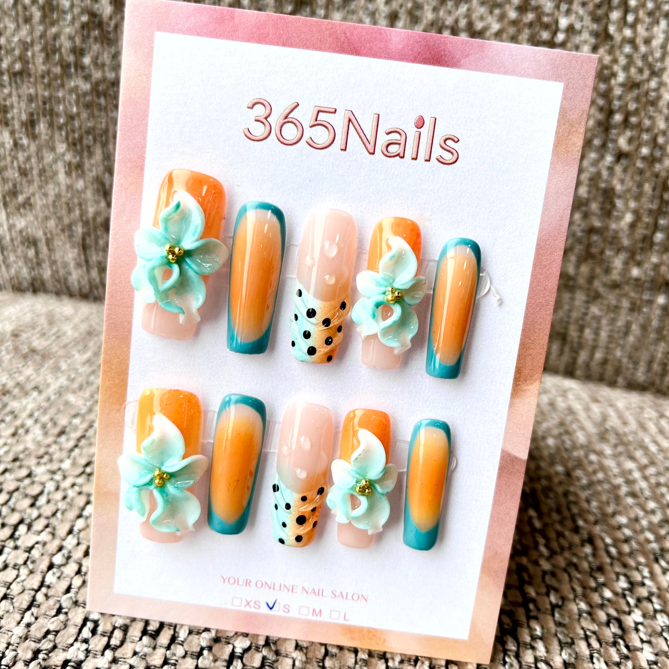 Ocean Bloom: "Aqua Orchid" – Long Coffin Press-on Nails