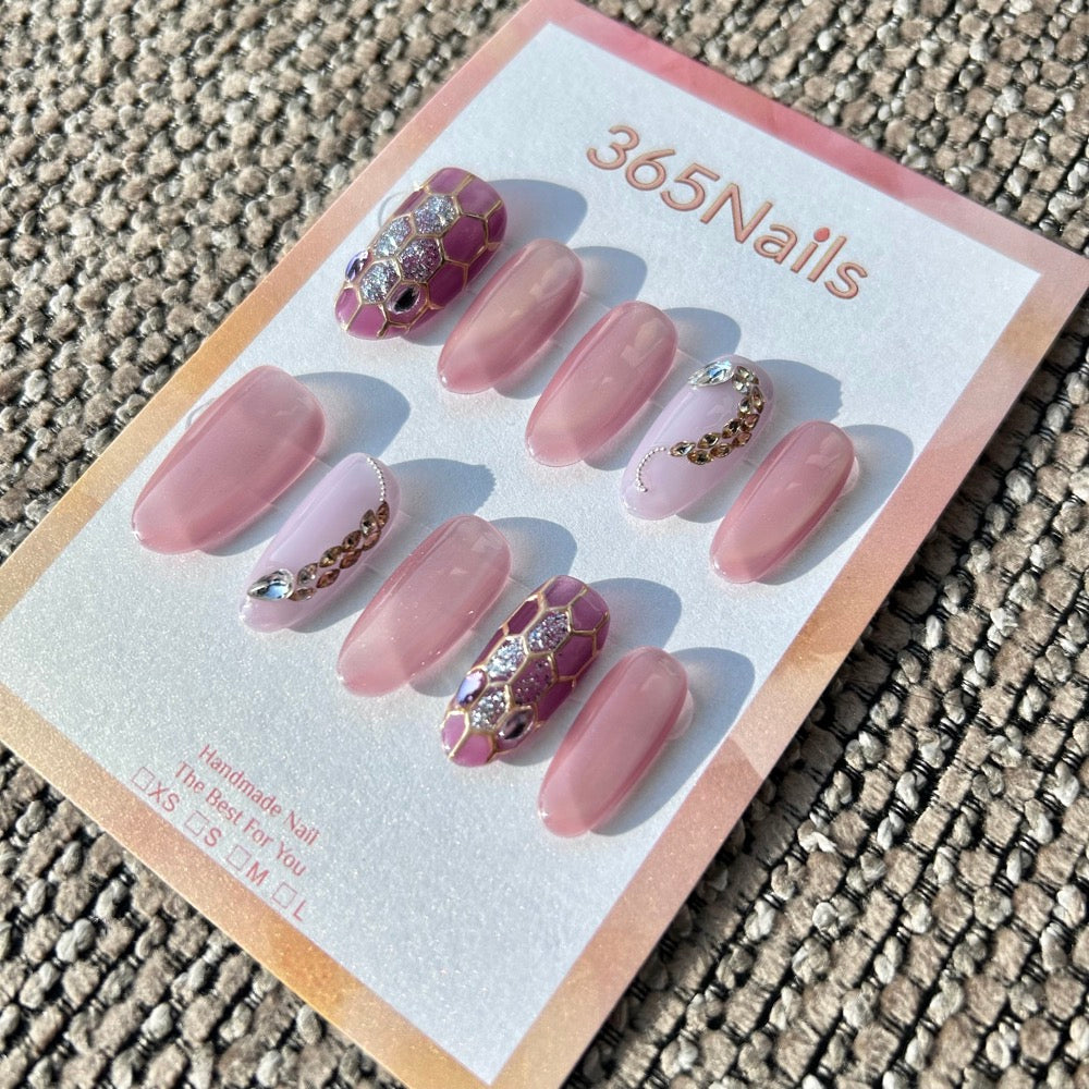 Luxury Logo The Gilded Serpent: "Mauve Serpent" – Dusty Pink Cat Eye & Glitter Scale Handmade Press-On Nails with Crystal Curve