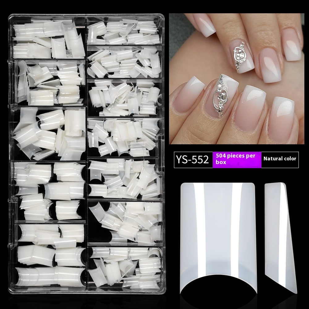 Nail Tips Transparent nail piece semi-sticker, light sticker, square nail 504 pieces, boxed, seamless and light , specially for patch-worn nail pieces