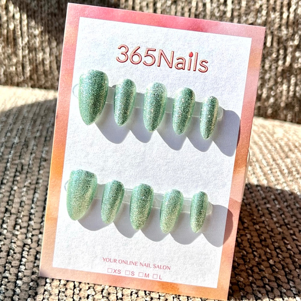 "Dazzling Mint Green" - Glitter Handmade Nails (3 Shapes Available)