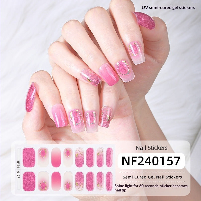 Semi-Cured Gel Nail Strips Summer Floral 3D Foil Pink Glossy Set (MOQ=3)