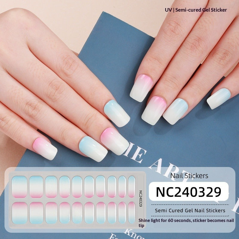 Semi-Cured Gel Nail Strips French Gradient Blush Watercolor (MOQ=3)