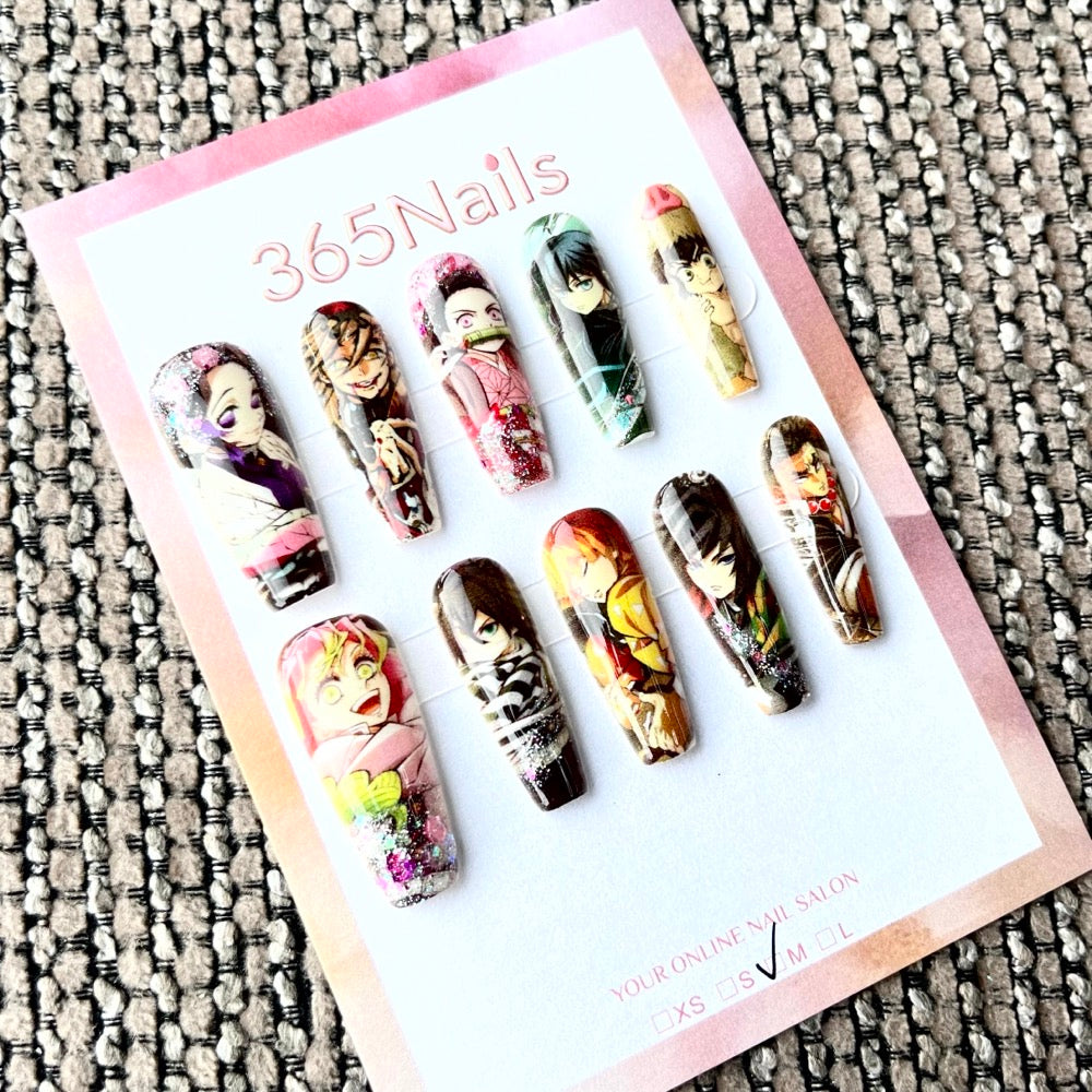 365nails: "Demon Slayer Main Characters" – Handmade Medium Trapezoid Press-On Nails