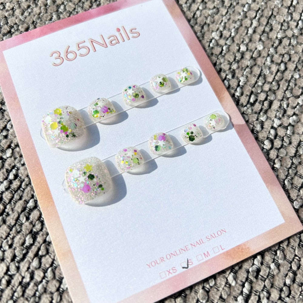 365nails: "starry glitter confetti" – handmade press-on toenails / pedicure