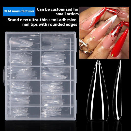 Nail Tips Full number of nail pads, half stickers, shallow stickers, pointed extended models, transparent and seamless 240 pieces, boxed press on nails pads, patch manicures.