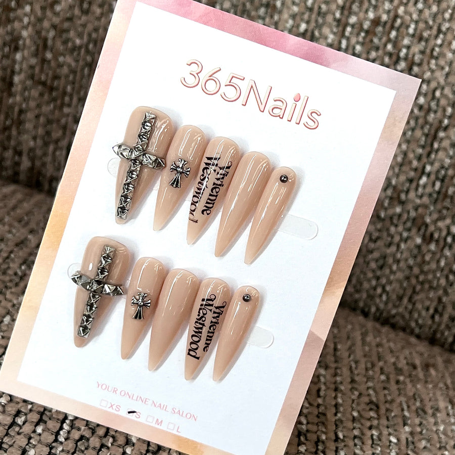 Urban Cross - Nude Silver Graphic Press-On Nails