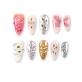 365Nails Nude Mix with Gold & Silver Chrome, Jelly 3D Florals and Dewy Metal Beads Press-On Nails