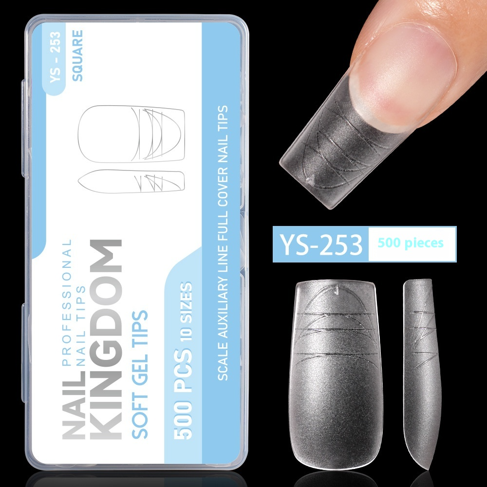 Nail Tips Nail plate with scale line Flat nail, boxed transparent and seamless full sticker Removable and wearable fake nail patch