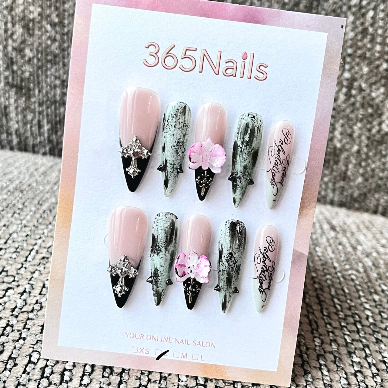 Gothic Cross & Spike 3D Charm Press-On Nails