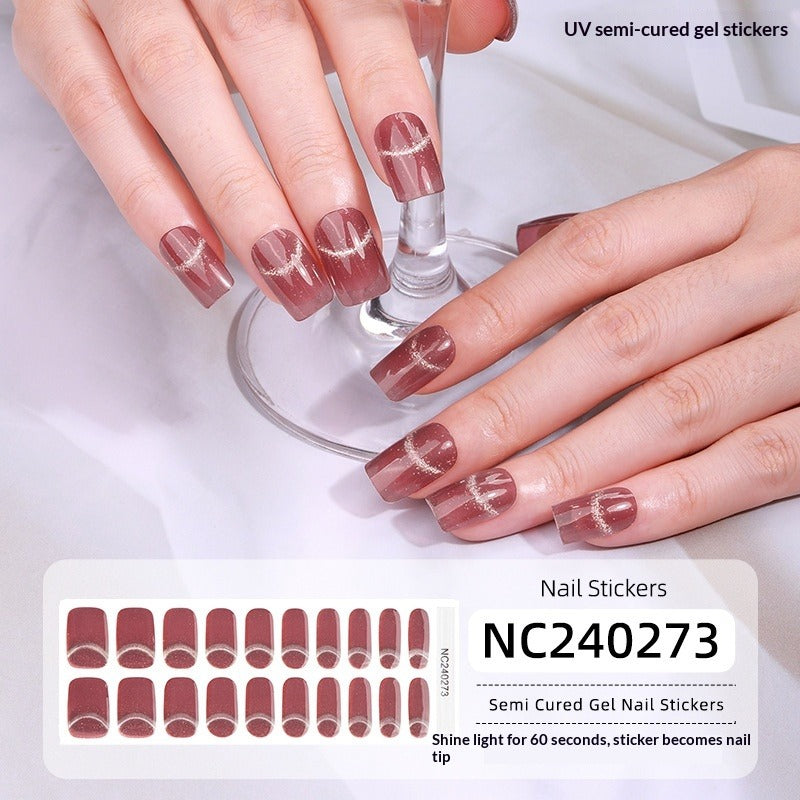 Semi-Cured Gel Nail Strips Sparkle Cat Eye Magnetic Glossy Design (MOQ=3)