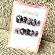 Luxury Logo 365nails: "Midnight Cathedral" – Hand-painted Gothic Window & Cat Handmade Squoval Nails