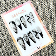 Tranchant Noir : "Ombre Argentée" – Ongles Press-on Longs Forme Stiletto