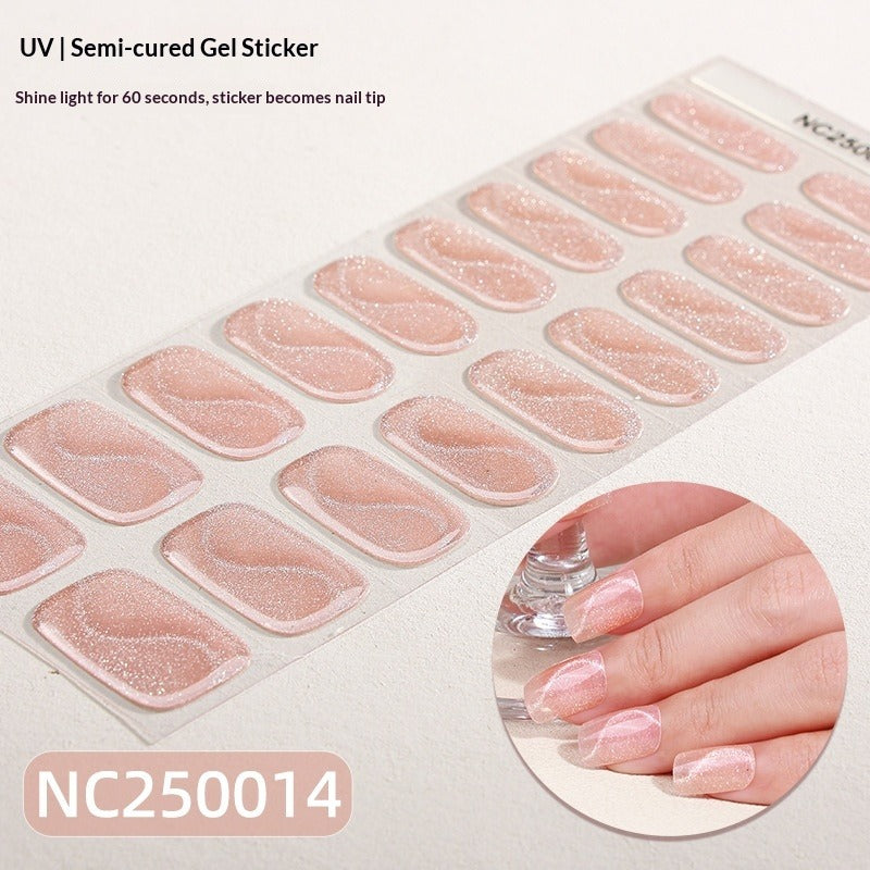 Semi-Cured Gel Nail Strips Sparkle Spotlight Cat Eye Glossy Design (MOQ=3)