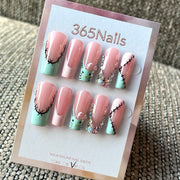 Mint Pearl French - Green Beaded French Press-On Nails