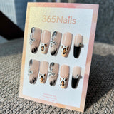 Handmade Wild Chic 3D Floral Press-on Nails | Leopard French & Ink Smudge