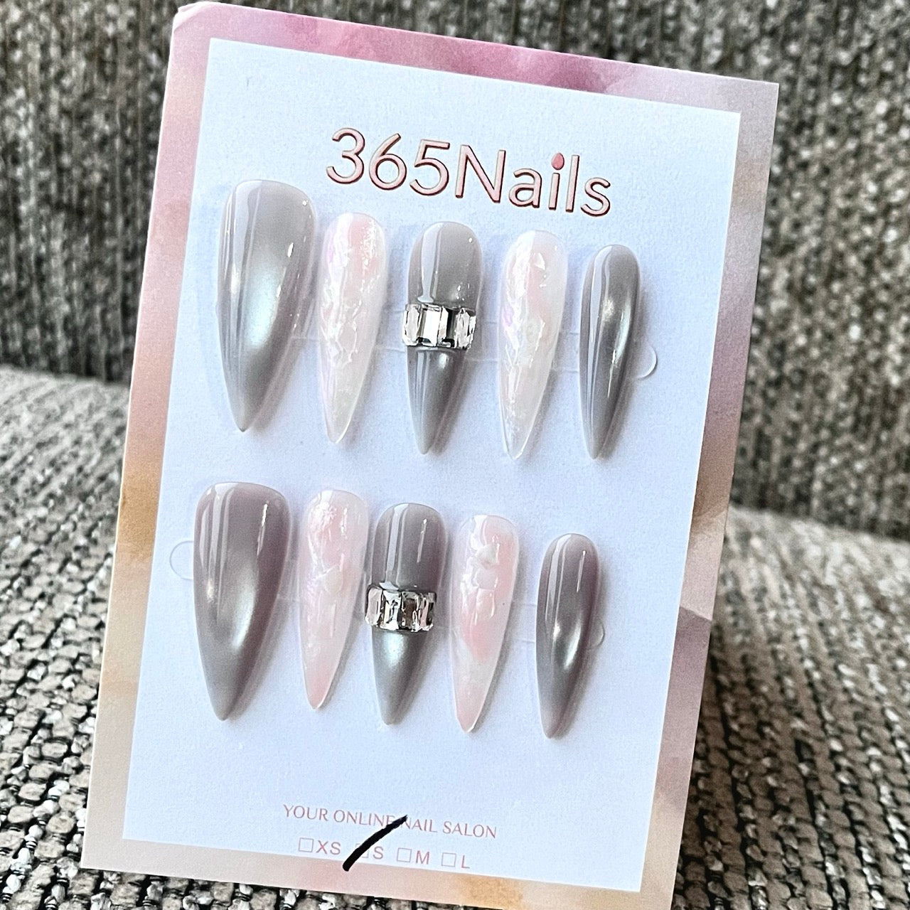 Gray & Pink Pearl Press-On Nails with Charms