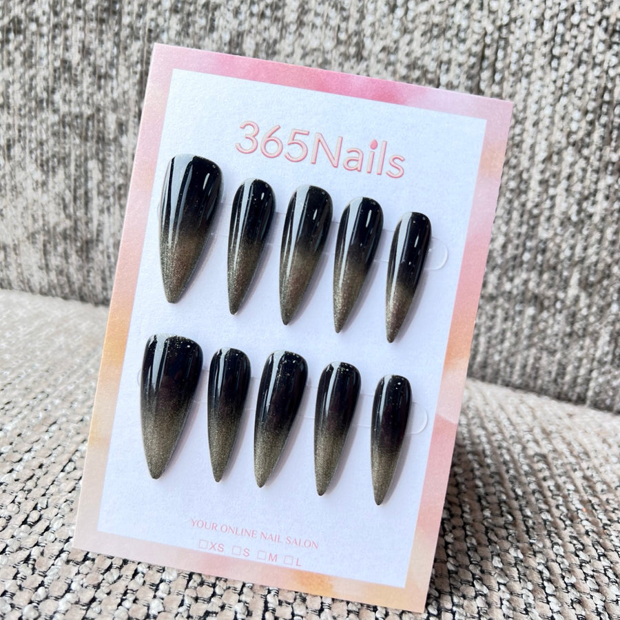 Cosmic Fatale: "Onyx Gold Ombre" – Long Sharp Stiletto Handmade Press On Nails