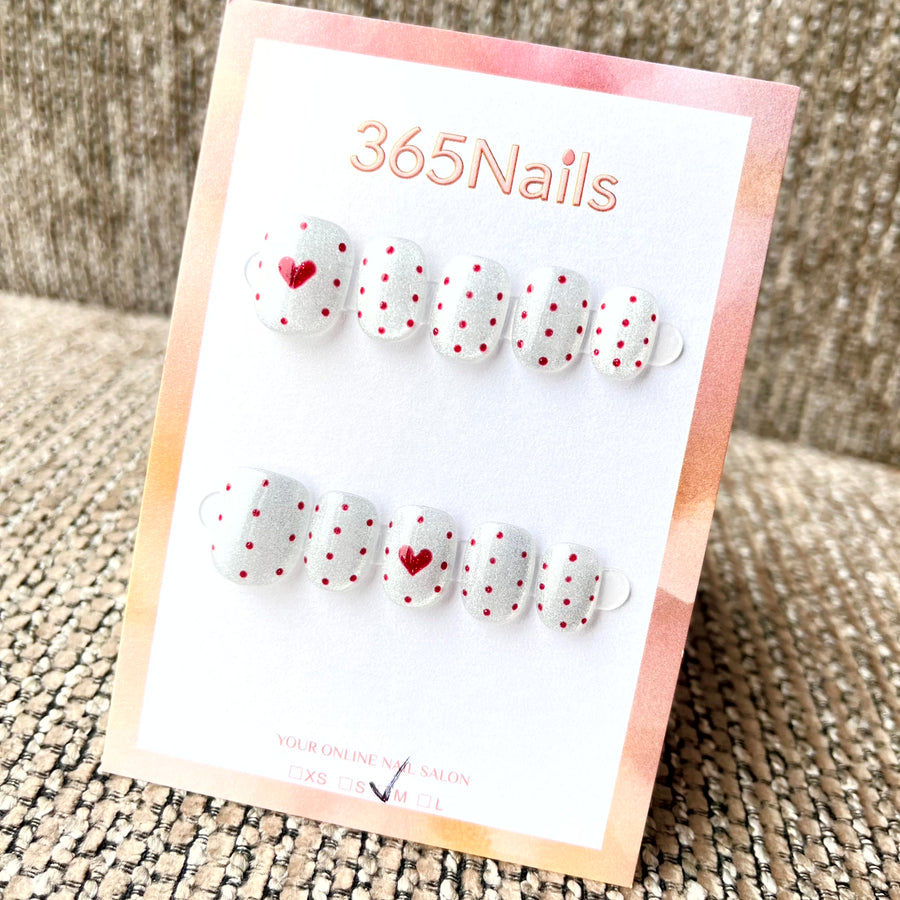 365nails: "Sweetheart Polka" – Hand-Painted Heart Short Square Nails