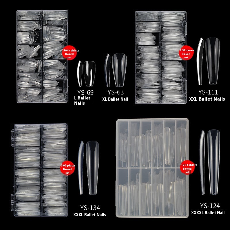 Nail Tips long ballet nail piece, French full sticker ballet fake nail piece, new extended transparent folded seamless ballet nail