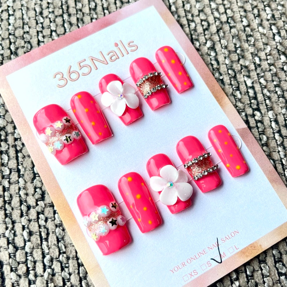 365nails: "Neon Bloom" – Unhas Quadradas 3D Florais Artesanais