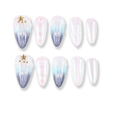 365Nails Shell Pearl Press-On Nails Ice-Blue Milky Gradient Cat-Eye Glossy Elegant Set