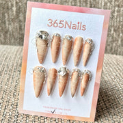 365nails: "Nude Croc Jewel" – Textured Crocodile & Crystal Embellished Handmade Stiletto Nails