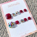 365nails: "retro red gem" – handmade press-on toenails / pedicure