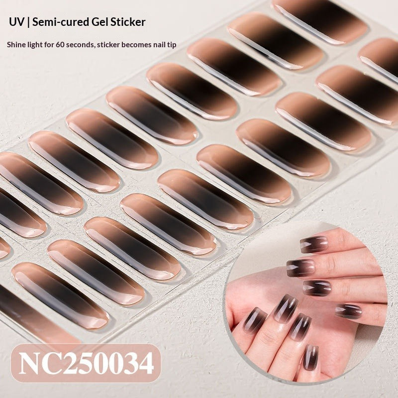 Semi-Cured Gel Nail Strips Gradient Glitter Shimmer Glossy Design (MOQ=3)