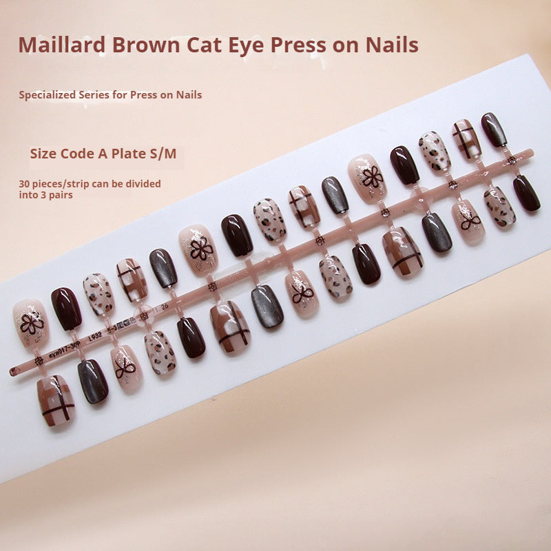 Nail Tips  prefabricated nail retro plaid leopard print fine flash flower bow cat eye  nail patch points｜365nails