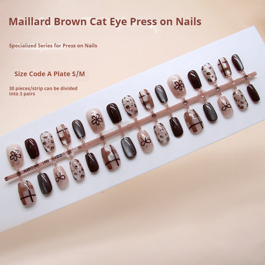 Nail Tips  prefabricated nail retro plaid leopard print fine flash flower bow cat eye  nail patch points｜365nails